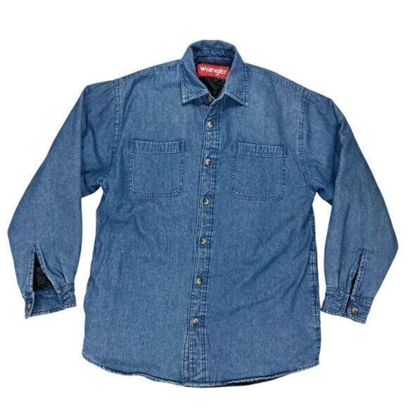 Wrangler Shacket Mens Small Blue Quilted Lined Denim Button Up Classic Outdoors - Picture 1 of 16
